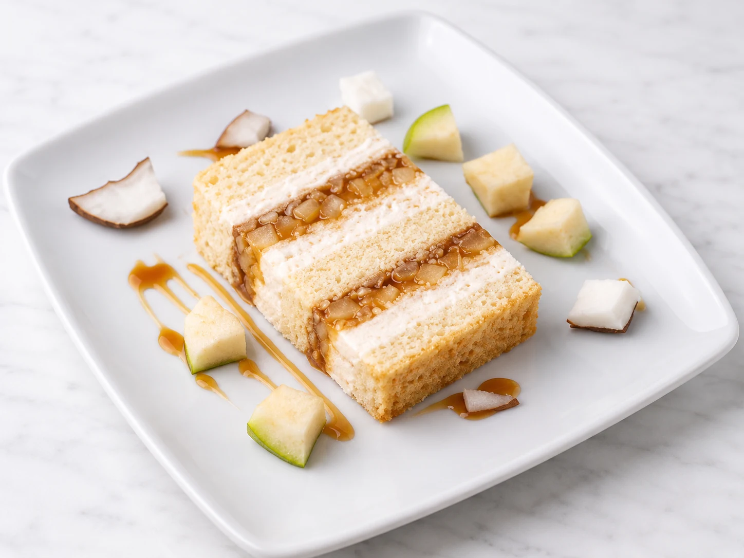 Pear, caramel and coconut cake filling