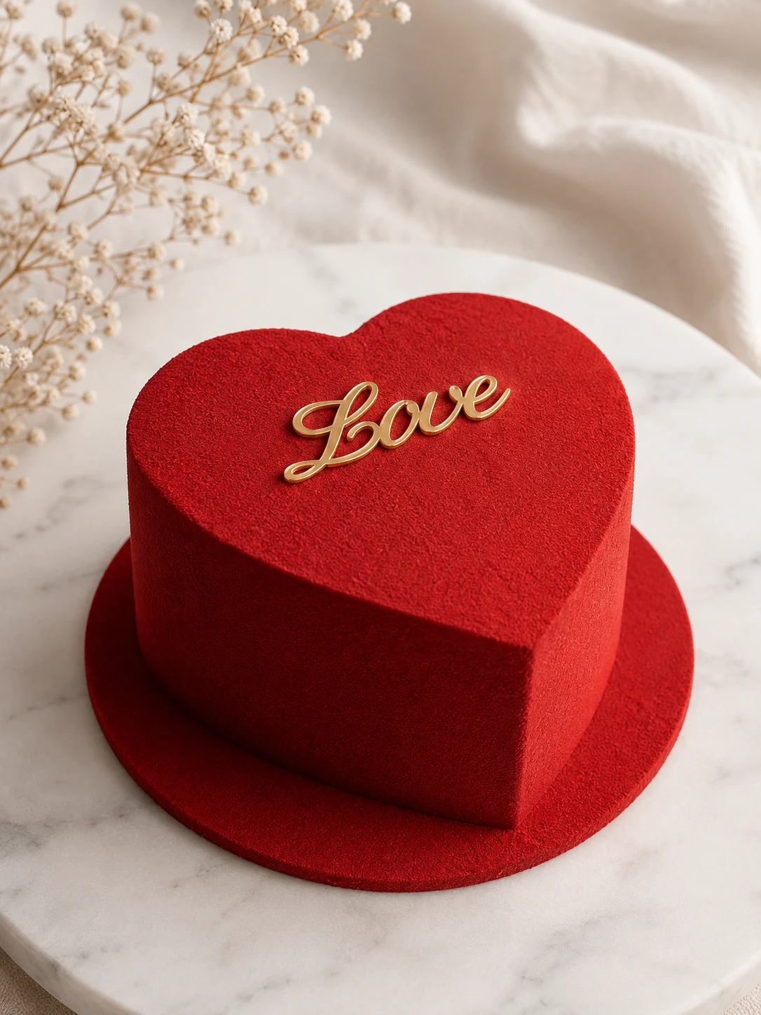 Red heart-shaped Mousse Bento Cake with a gold Love decoration
